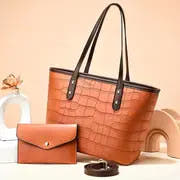 Crocodile Embossed Tote Bag Set with Clutch Purse