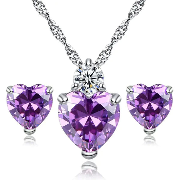 Heart-Shaped Zirconia Earrings and Necklace Set