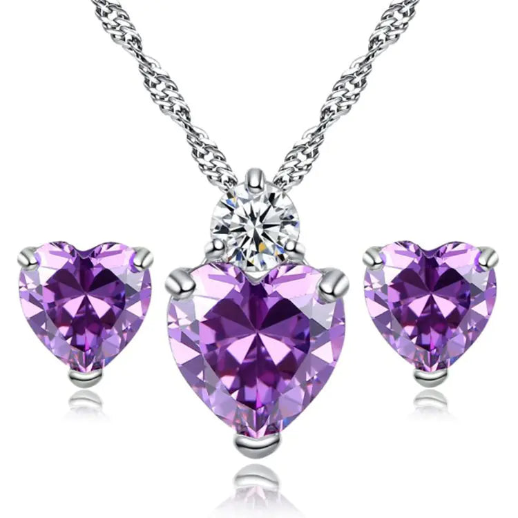 Heart-Shaped Zirconia Earrings and Necklace Set