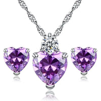 Heart-Shaped Zirconia Earrings and Necklace Set