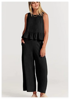 French Loose Casual Wide Leg Pants Square Neck Vest Set