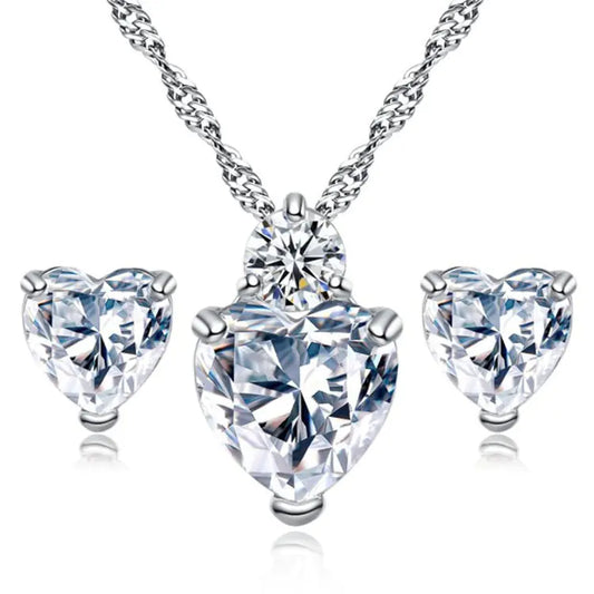 Heart-Shaped Zirconia Earrings and Necklace Set